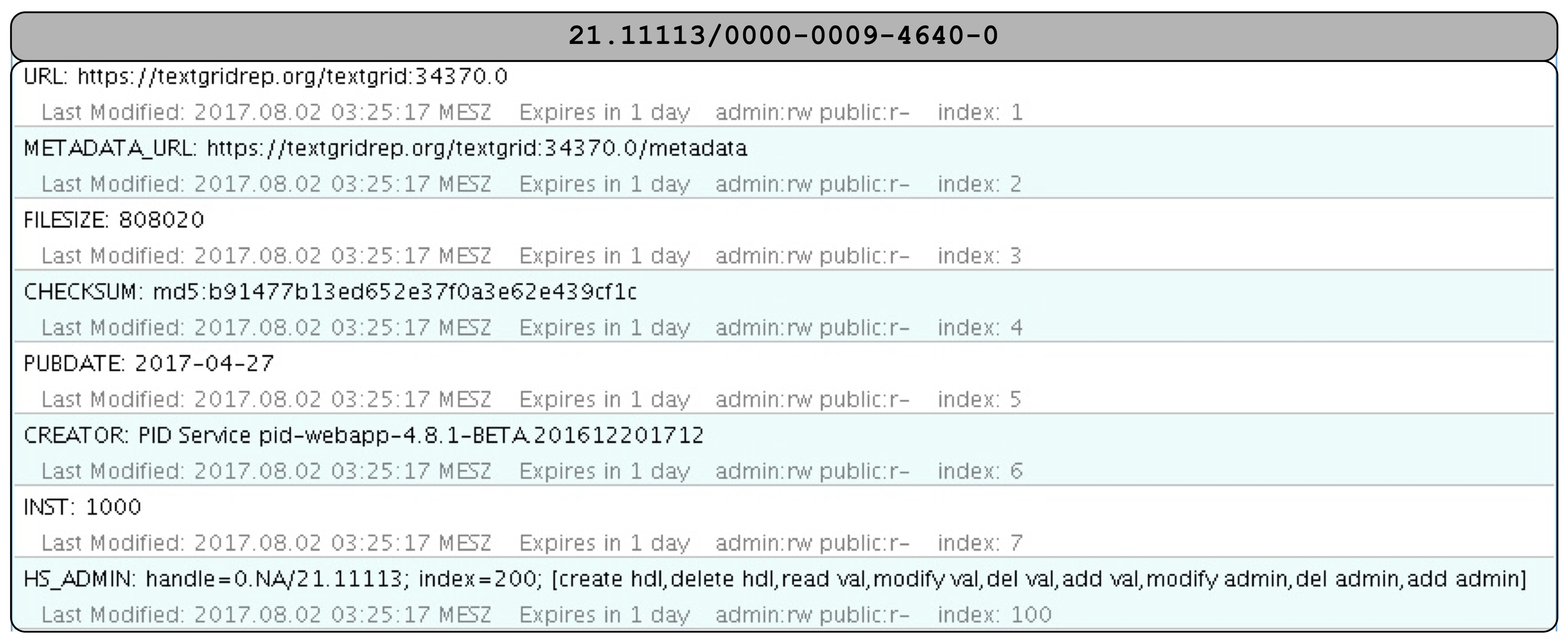 Fig. 7: PID record of an TextGrid object